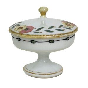 Antique Nippon Trinket or Ring Dish Hand Painted Porcelain Footed w/ Lid 3"